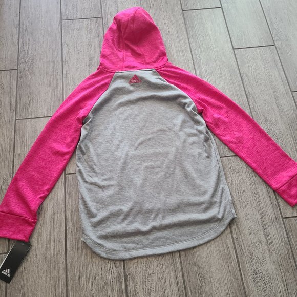 🆕️ NWT Adidas girls sweatshirt hoodie grey and pink size large 14 - Picture 7 of 7